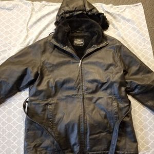 Vintage women's leather jacket with faux fur